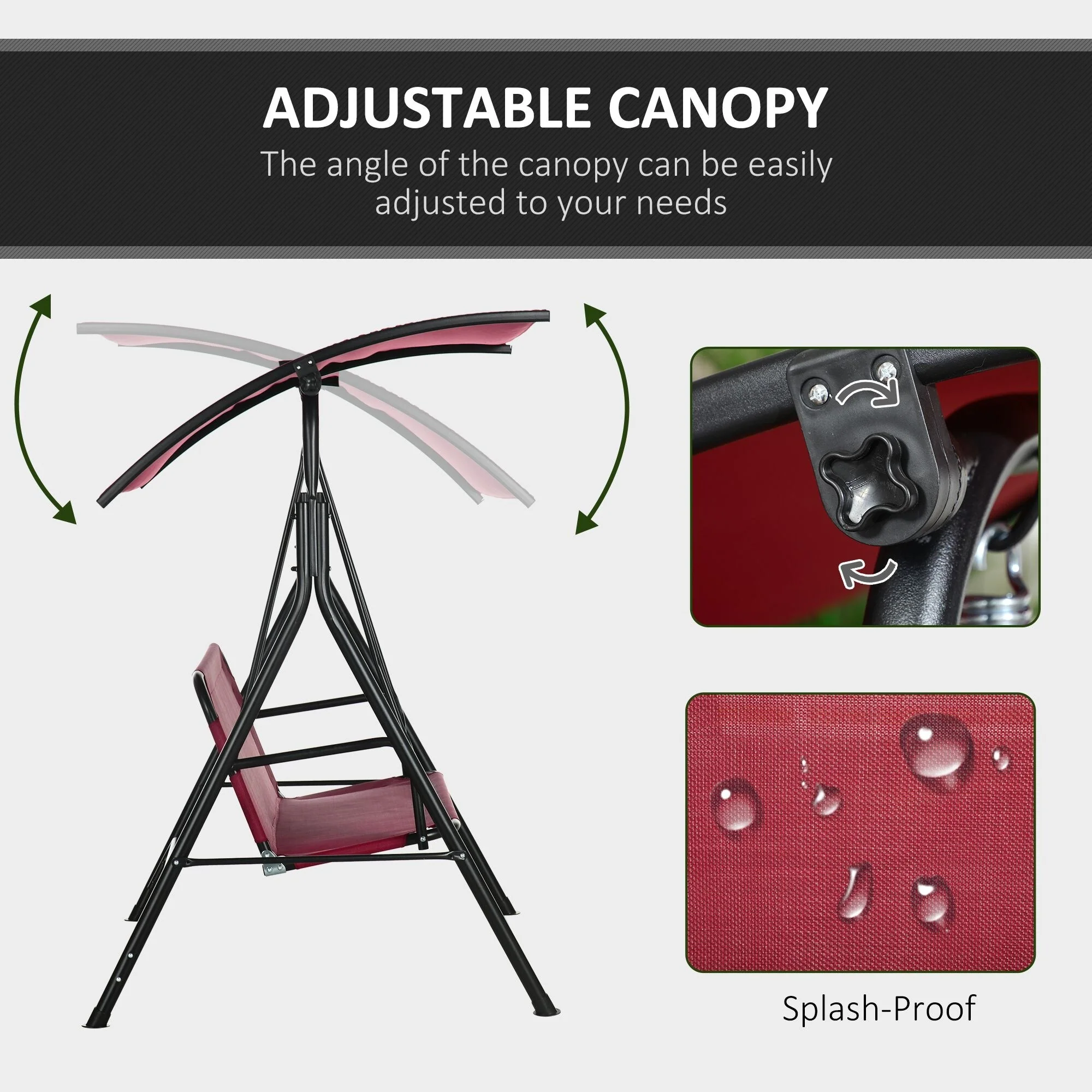 Steel 3-Person Porch Swing with Stand - Outdoor Canopy Swing (528lb Capacity)