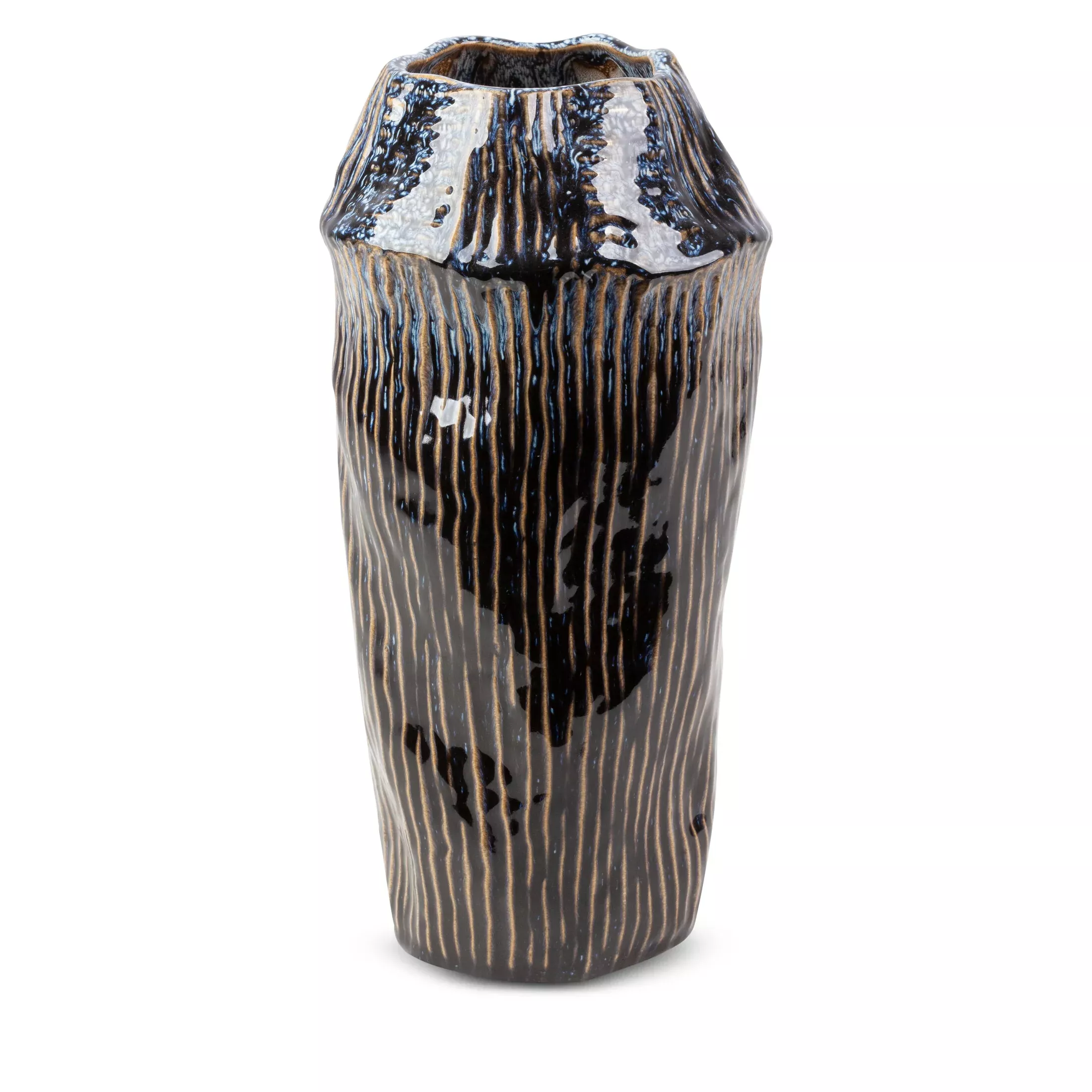 Wazon ceramiczny granatowo-beżowy o nieregularnym kształcie w stylu boho średnica 16x32 cm ALDA