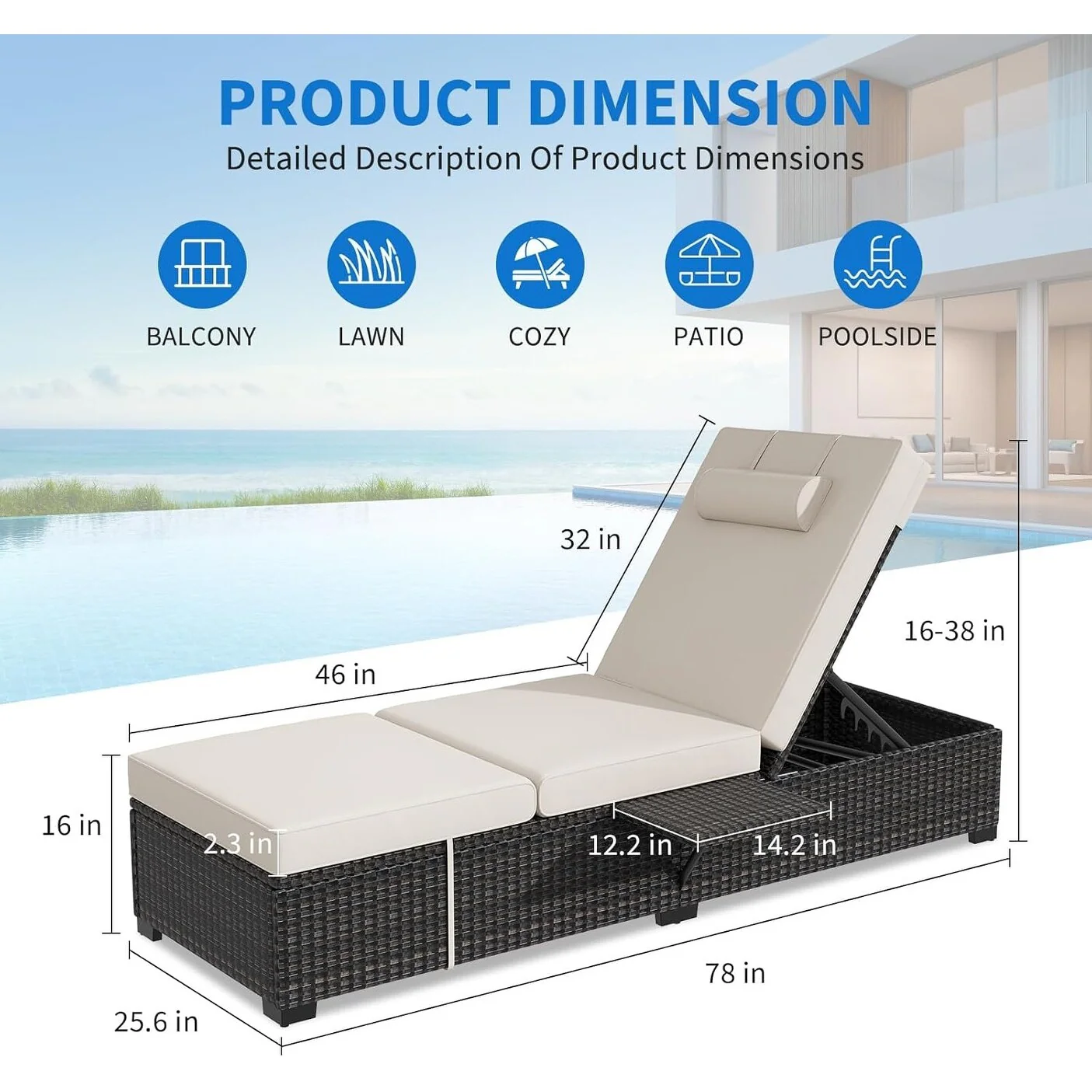 Chaise Lounge Chair Set of 2,Outdoor Lounge Chairs with Adjustable Backrest