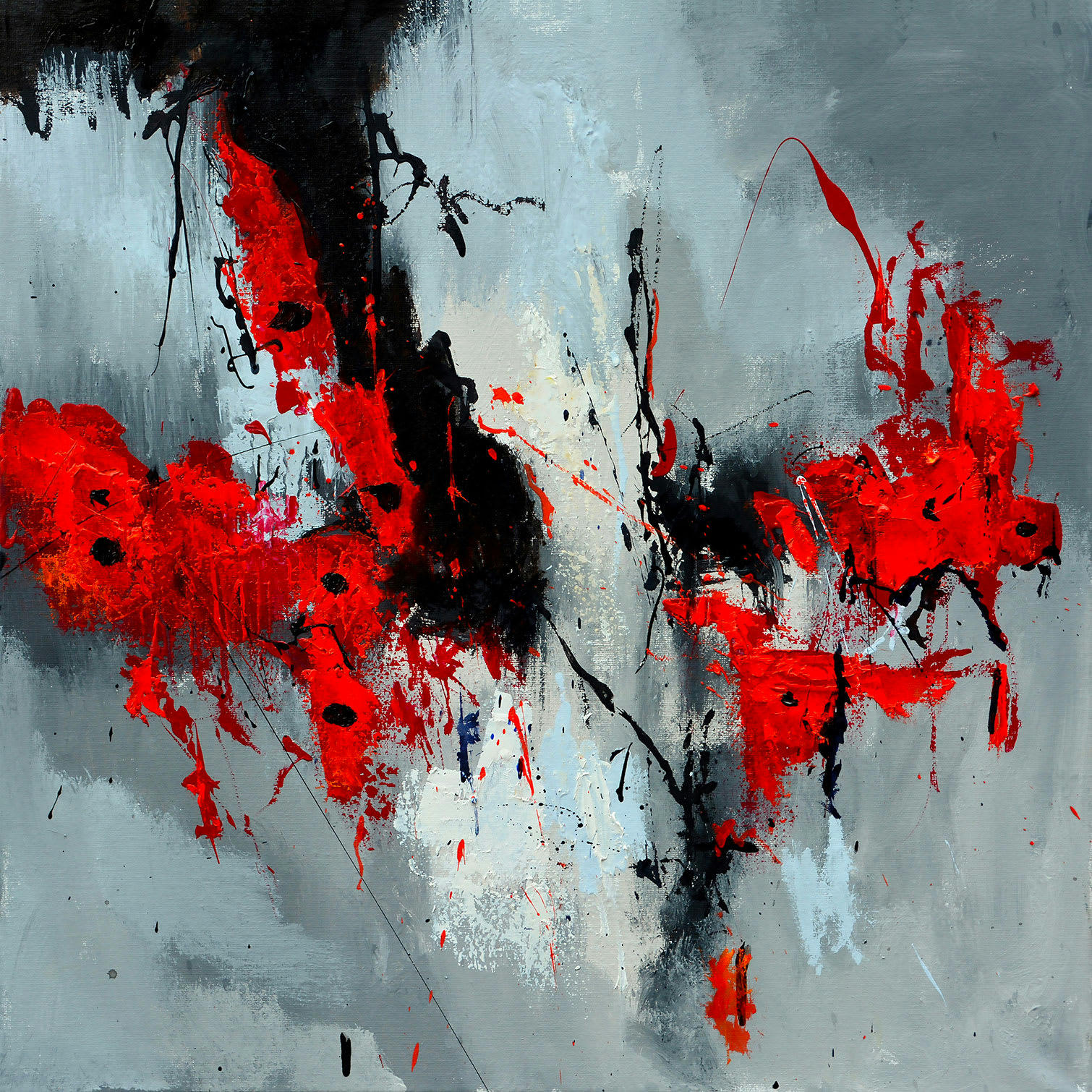 - Tableau abstrait moderne coquelicots imprimé sur toile 80x80cm