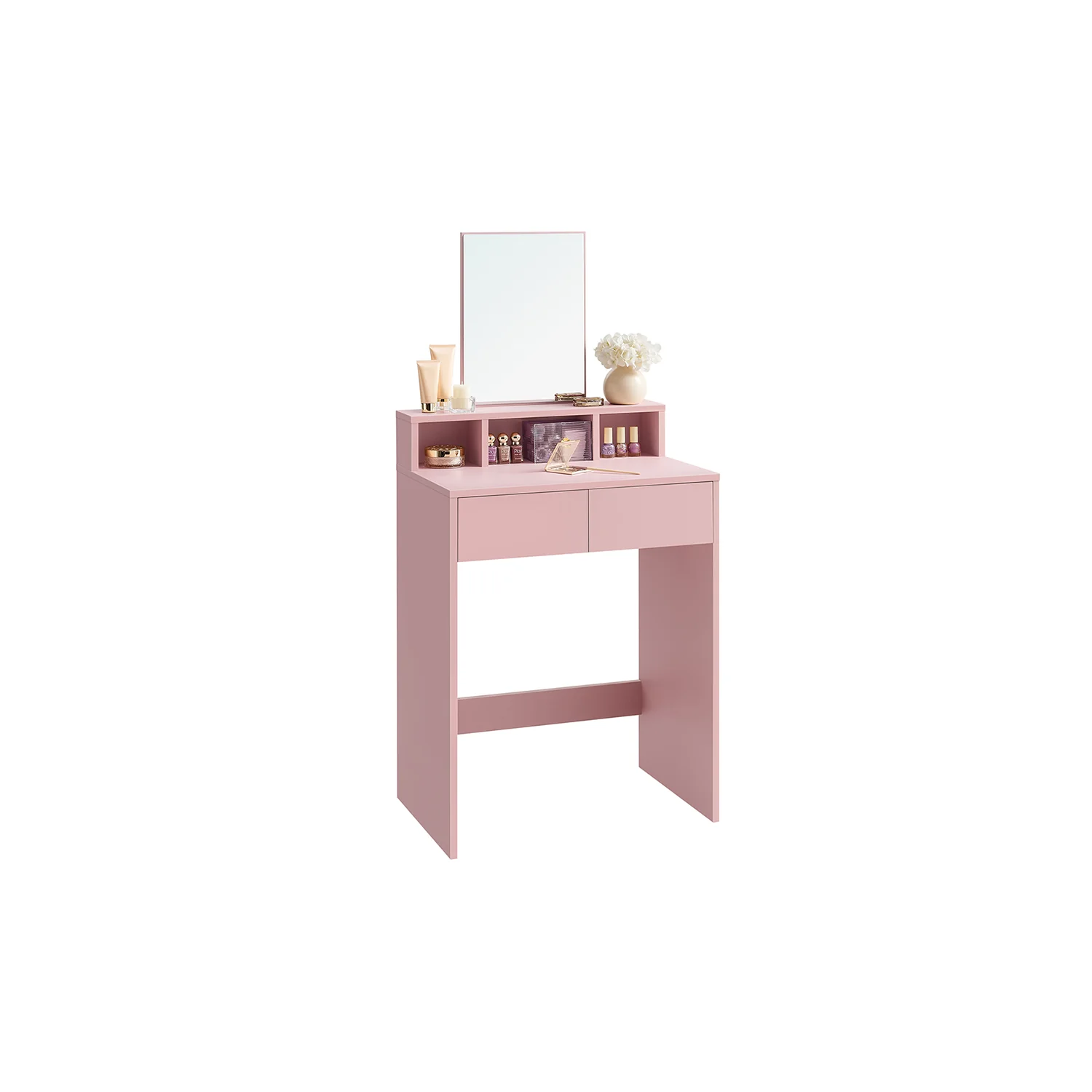 Coiffeuse avec grand miroir avec 2 tiroirs et 3 compartiments blanc