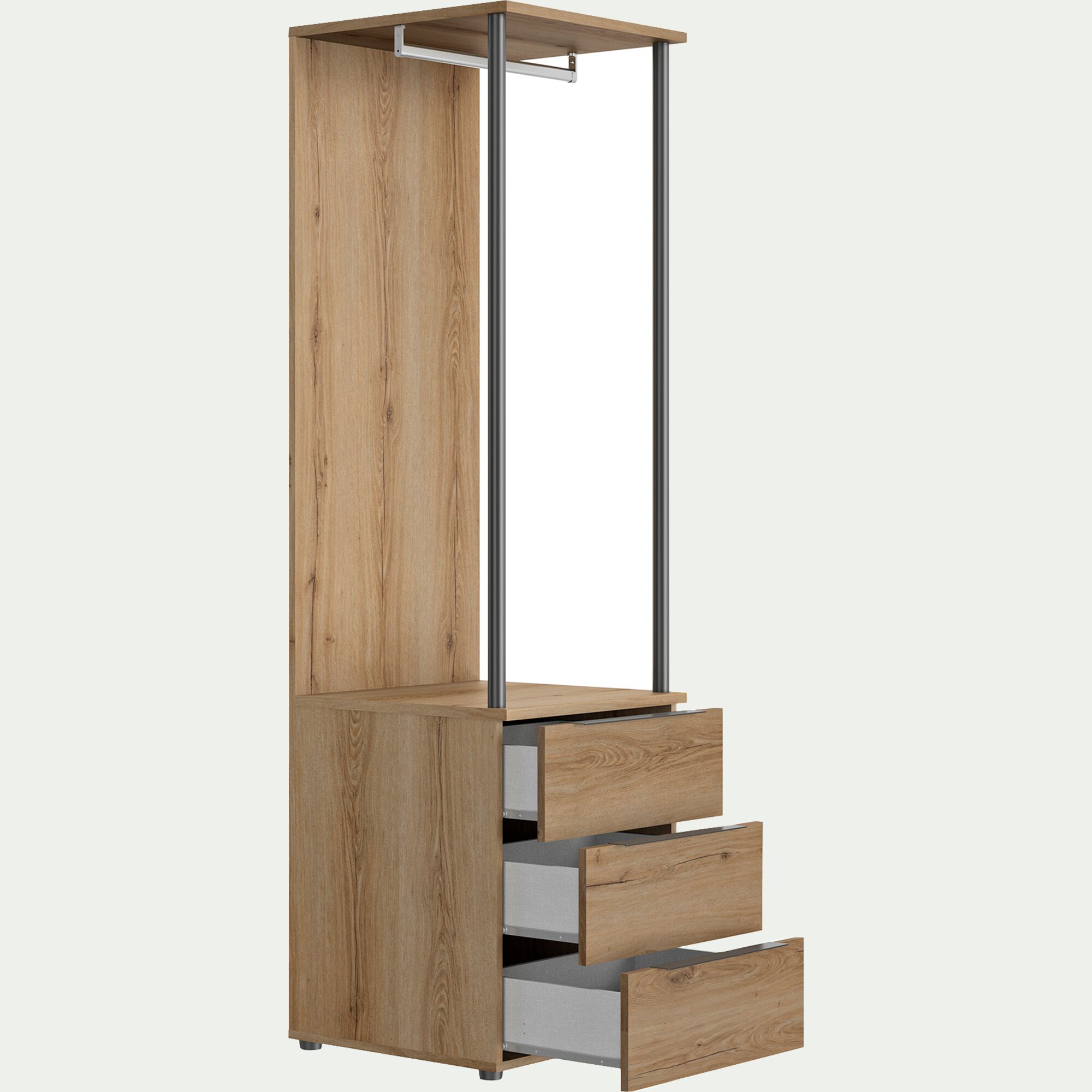 LUCIAN - Colonne de rangement 3 tiroirs en bois H210cm - bois clair