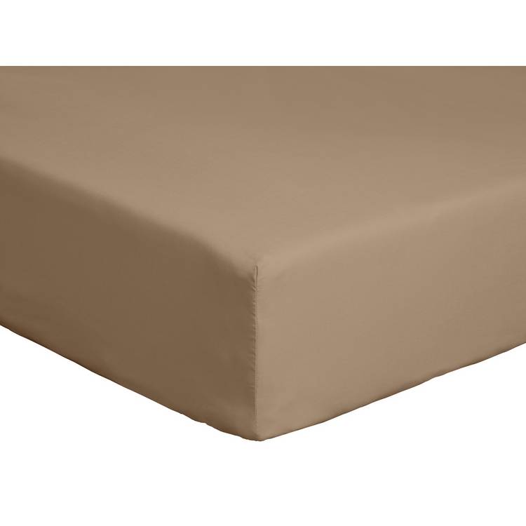 Habitat Cotton Rich 180 TC Taupe Fitted Sheet - Single
