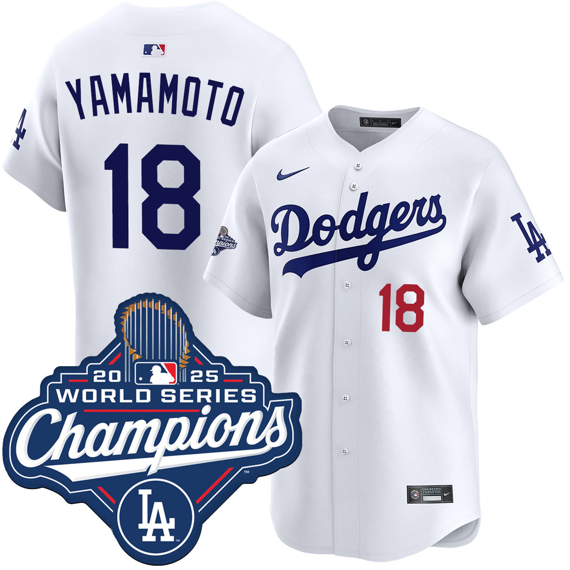Yoshinobu Yamamoto Los Angeles Dodgers Nike 2025 World Series Champions Limited Jersey - White