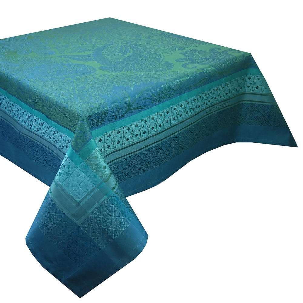ISAPHIRE EMERAUDE - Nappe antitache déperlant pur coton bleu 174X304
