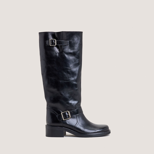 Bottes hautes à sanglesen cuir noir | DARJORIE