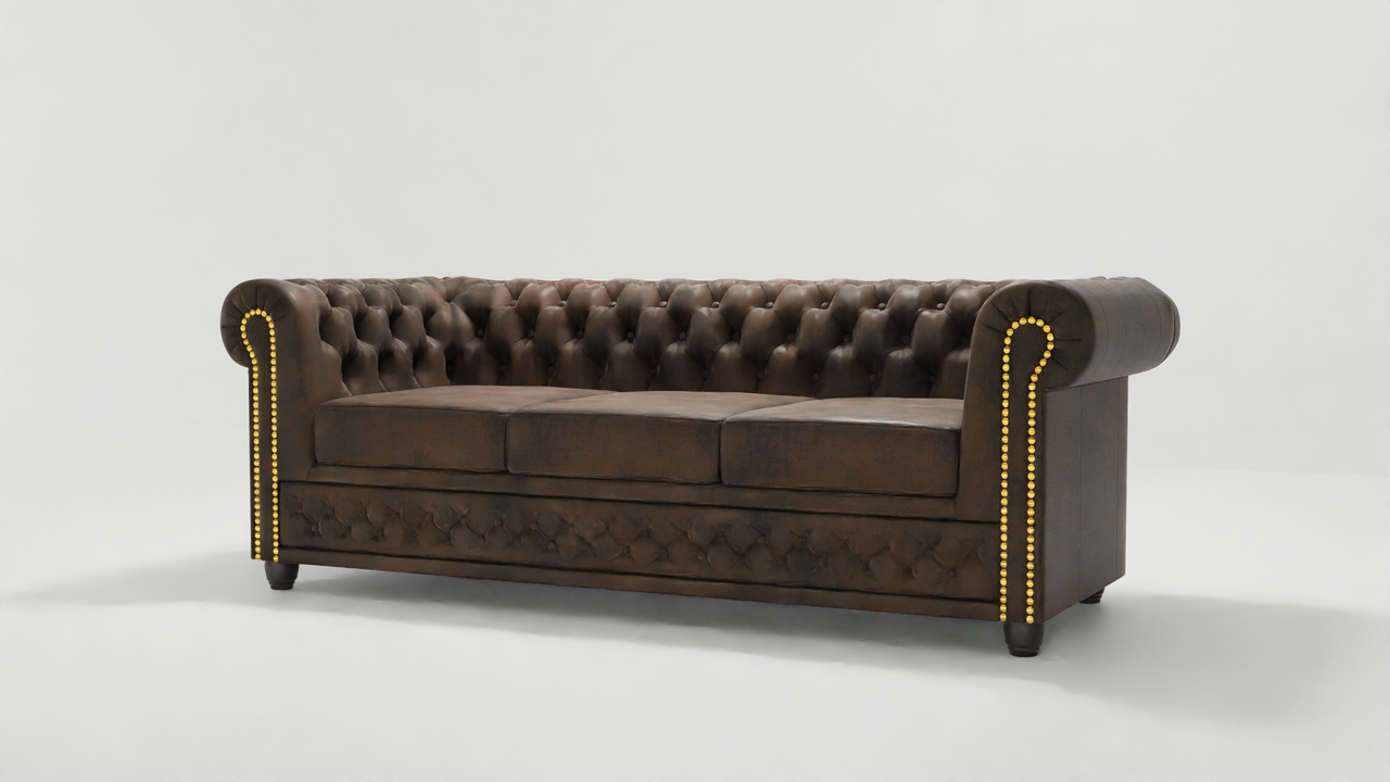 Ropez Chesterfield York sofa 3 osobowa pikowana zamsz Gobi 4