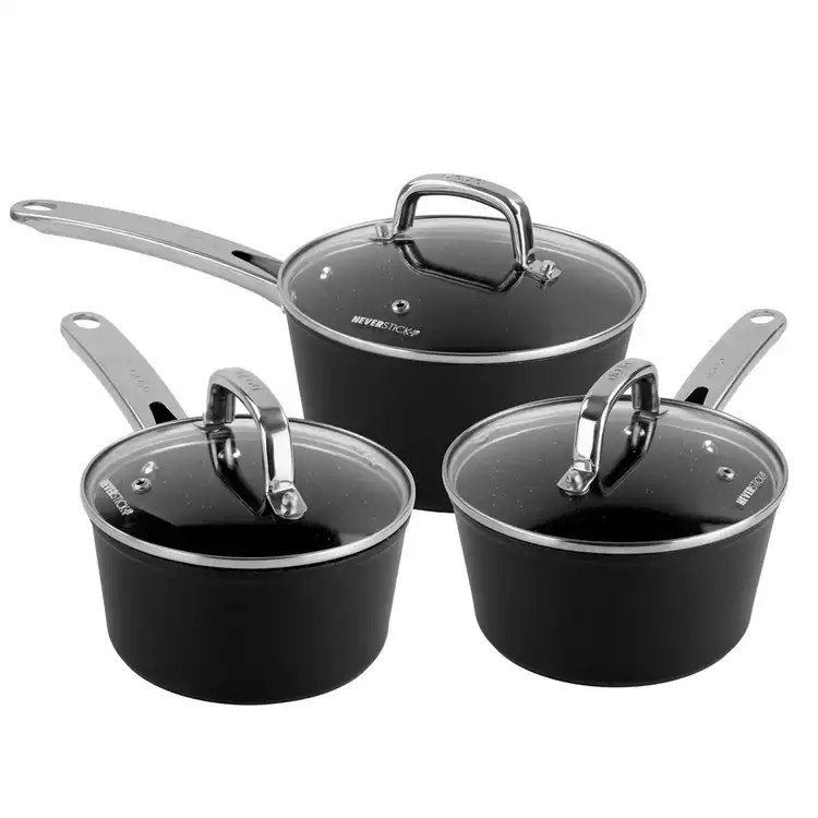 Dojo Hero Neverstick  3 Piece Aluminium Saucepan Set - Black