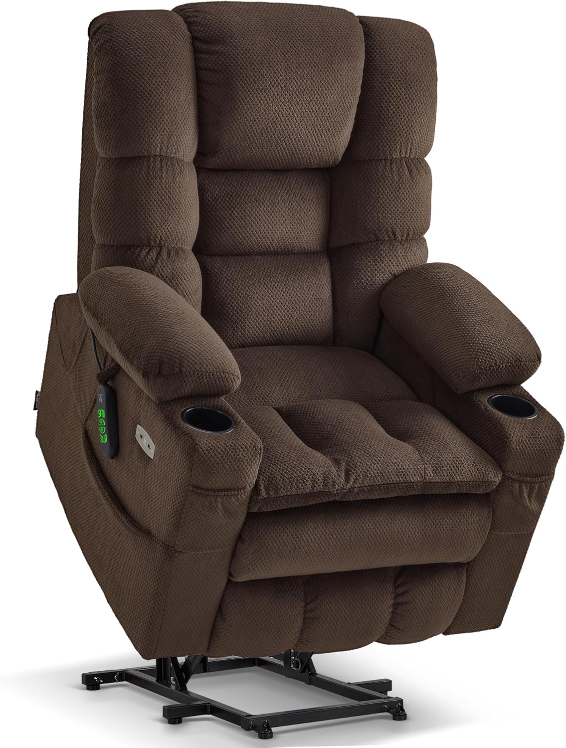 MCombo Large Triple Motor Power Lift Recliner Chair with Massage and Dual Heating, Adjustable Headrest for Tall Elderly People, Fabric 7634 (Coffee, Large)