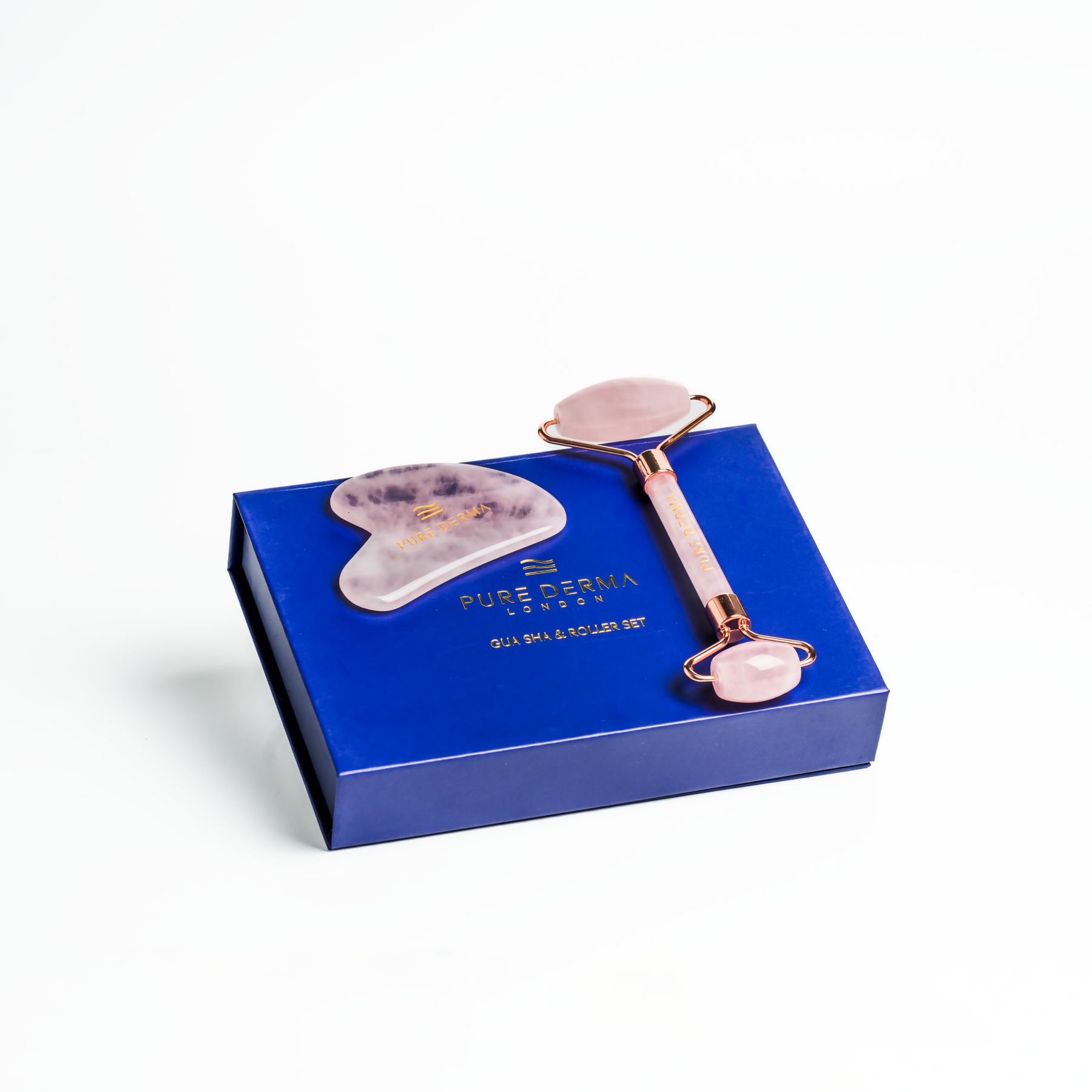 Pure Derma London Rose Quartz Gua Sha & Roller Set