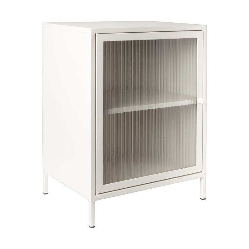 Nachtkastje Luca met geribbeld glazen deurtje - offwhite - 55.5x40x32 cm