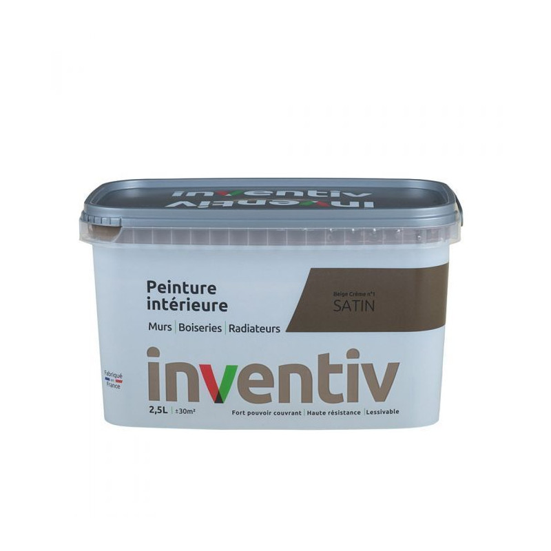 Peinture pour mur boiserie radiateur Beige Crème n°1 satiné 2,5 L INVENTIV