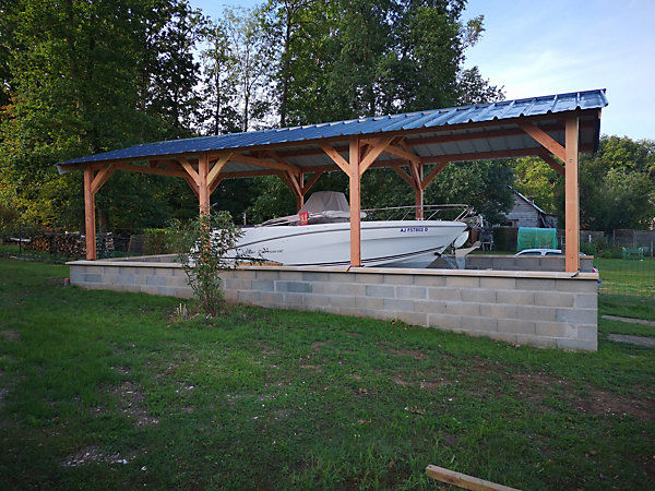 Carport SUR MESURE 2 pentes 350 cm x 8 poteaux, bois DOUGLAS Français(Charpente en bois-auvent-abri voiture). Garantie 10 ans