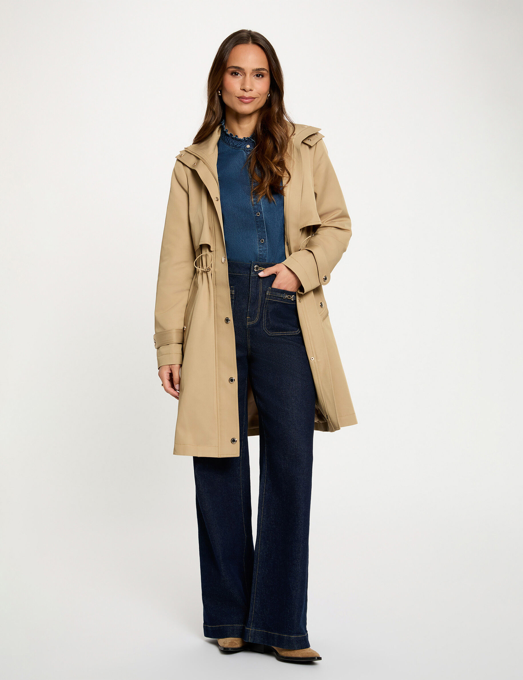 Long Parka With High Neck Beige Women