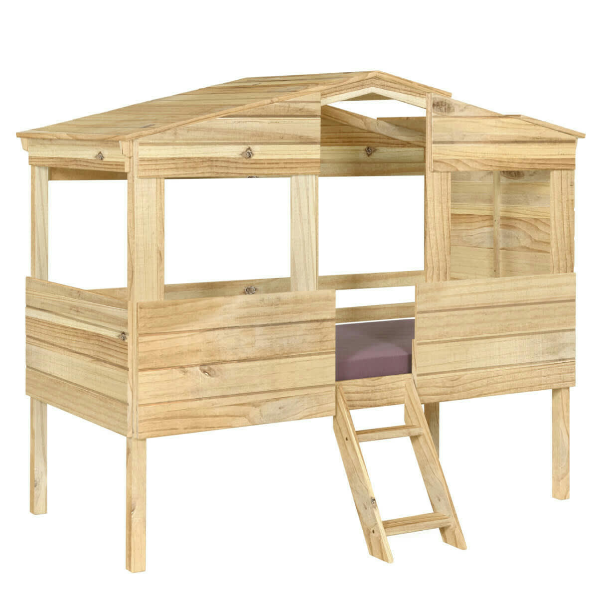 ROBY - Lit cabane avec matelas 90x200 cm bois massif bois