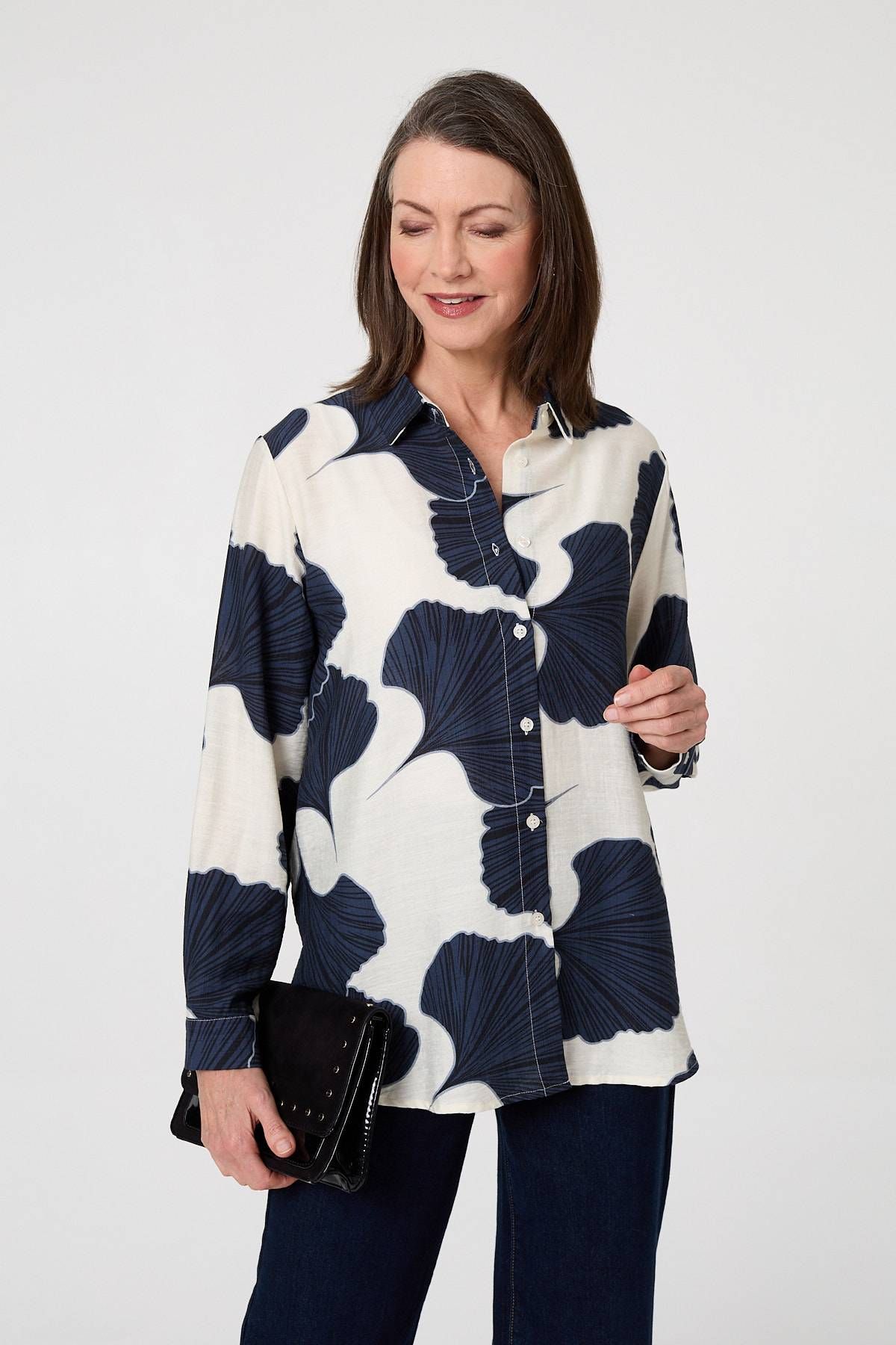 Izabel London Abstract Long Sleeve Button Front Shirt