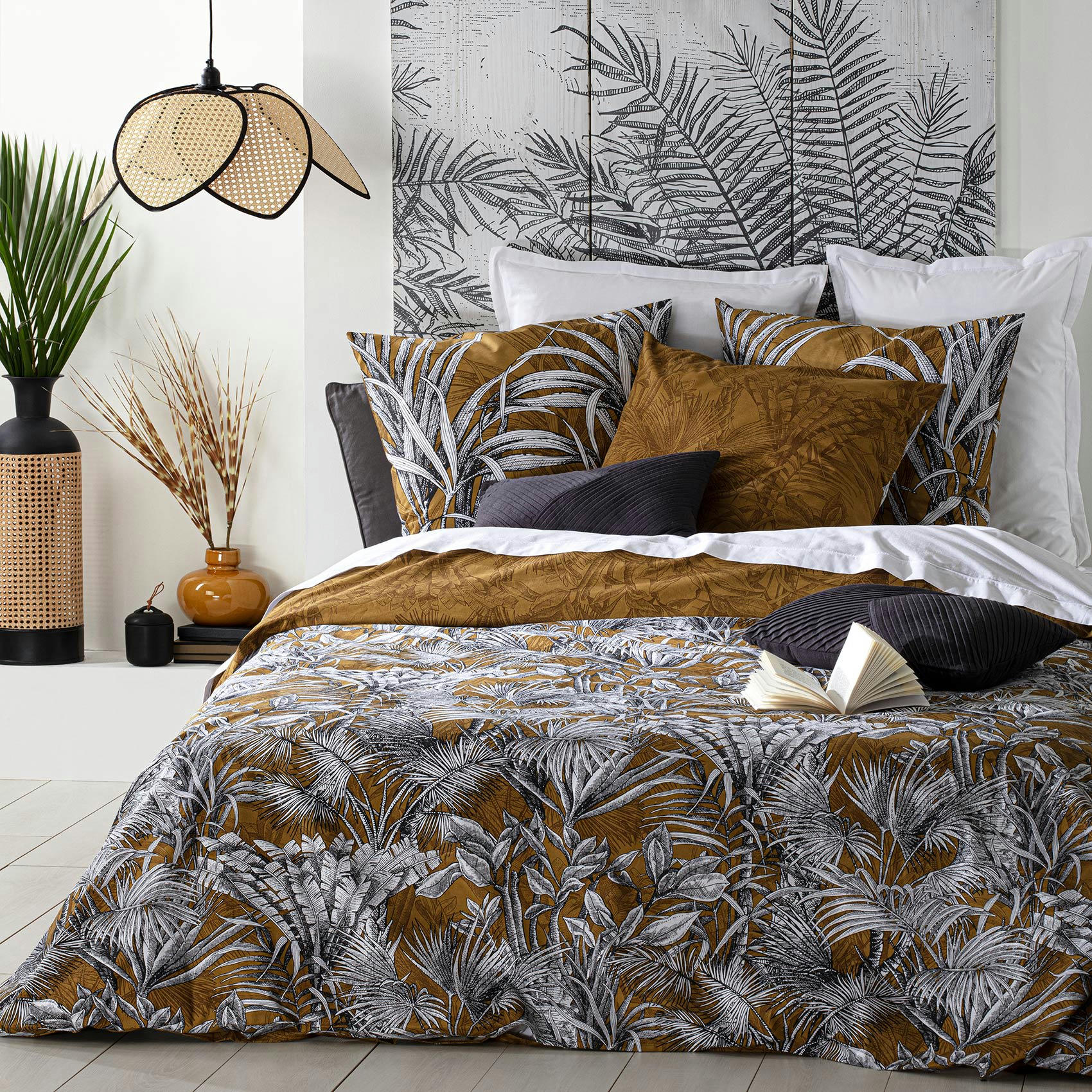 CANOPEIRA - Parure de couette réversible coton jaune ocre 220x240cm