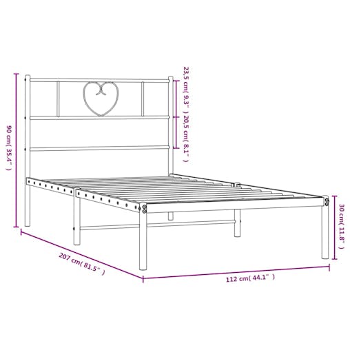 NNEVL Metal Bed Frame with Headboard Black 107x203 cm