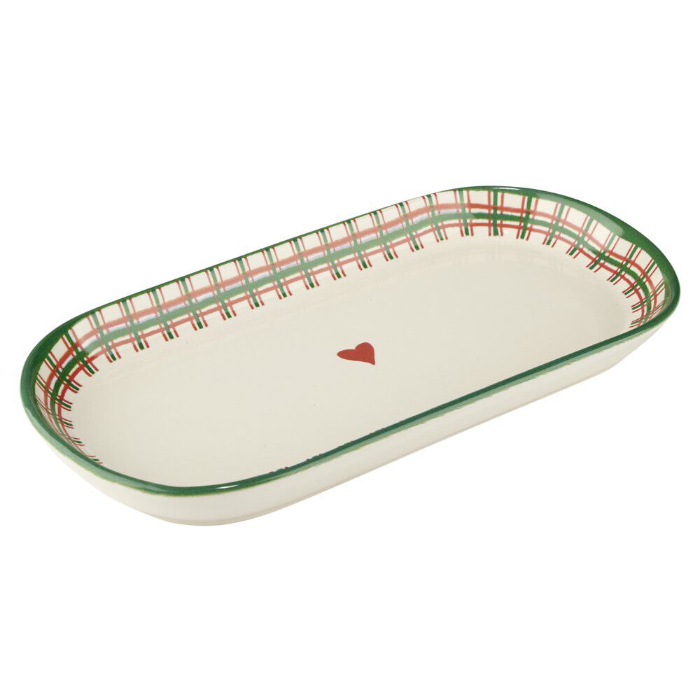 Assiete ovale imprimé coeur contour motif jacquard faïence L30X15XH3 cm