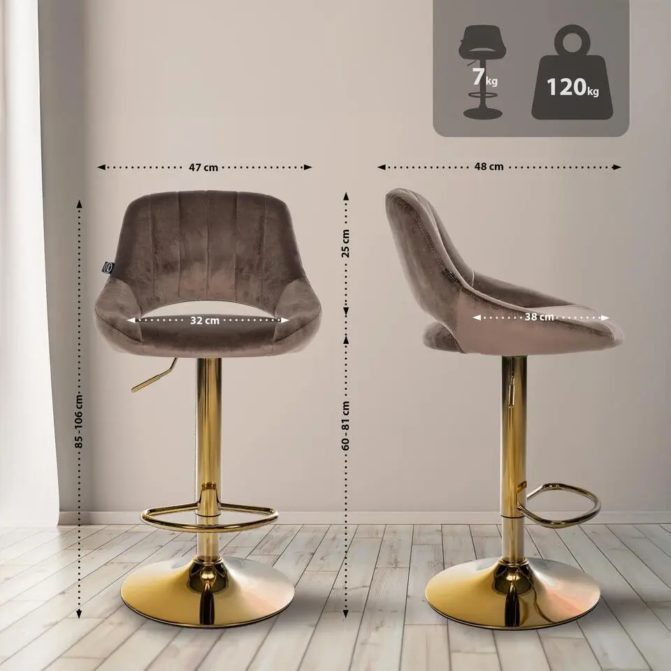 CLP Set van 2 Barkruk Milet Fluweel - bruin