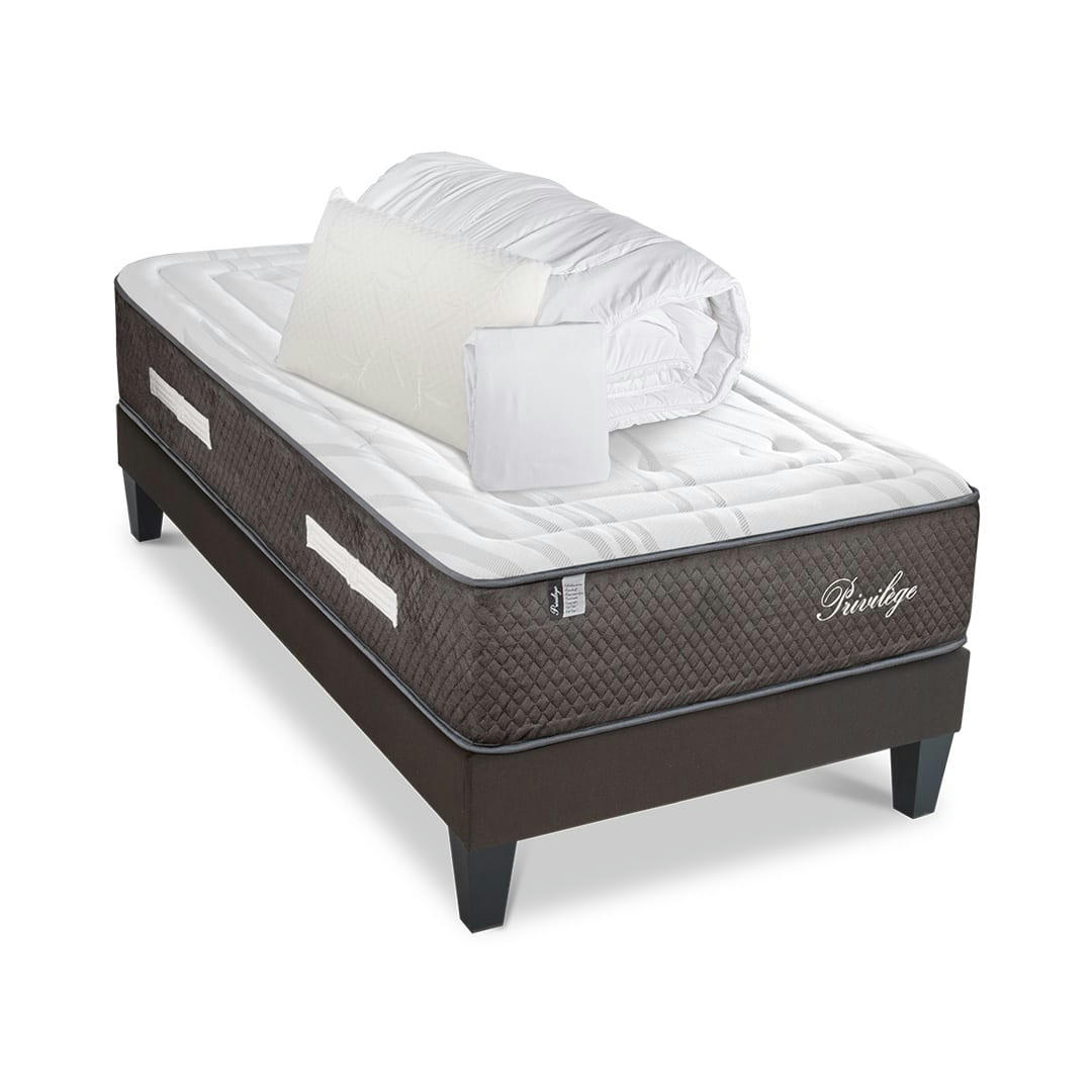 PRIVILEGE - Pack anti punaise  90x190  Matelas + Sommier + Accessoires