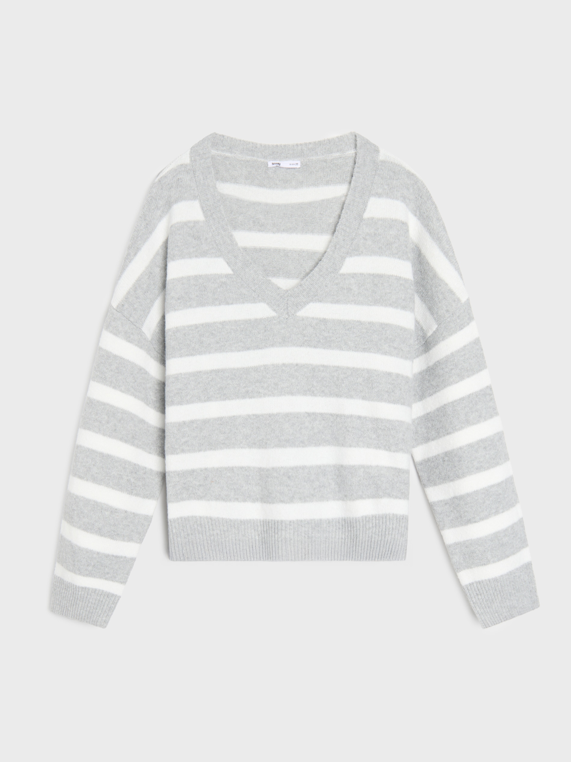Sweter w paski z dekoltem V