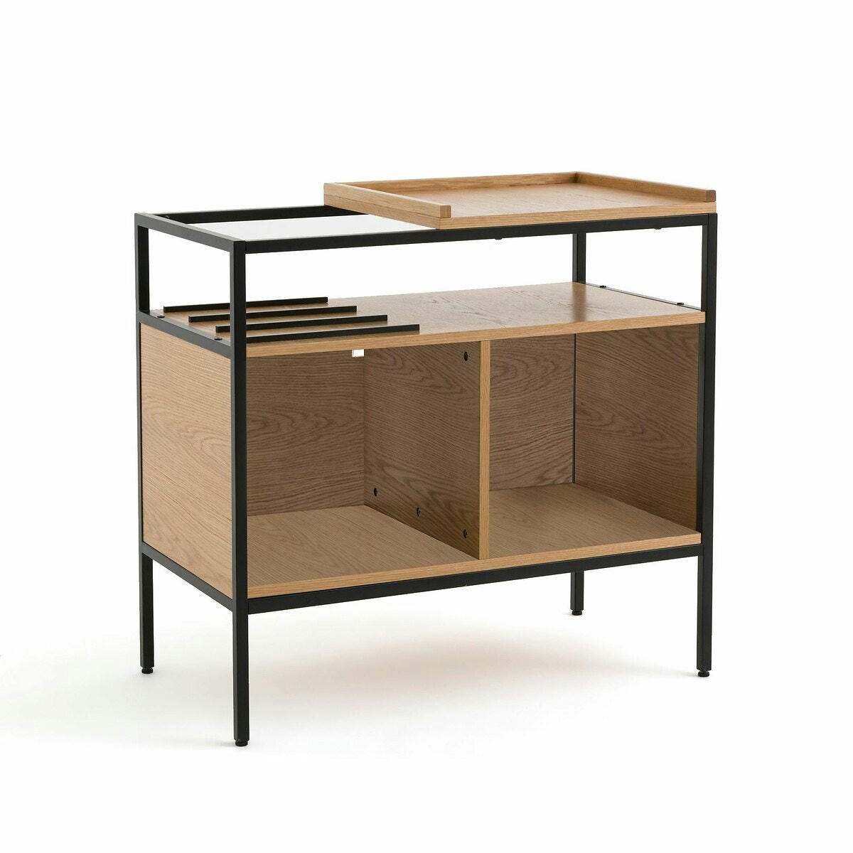Meuble vinyles chêne et métal acier L87 cm, Volga