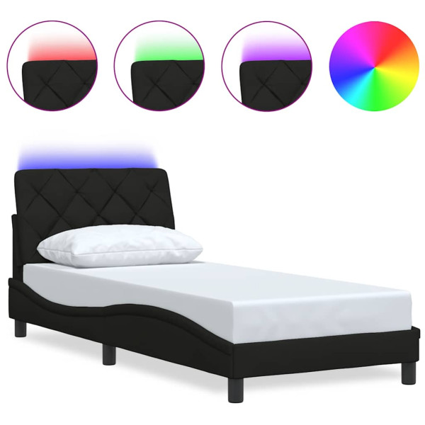 Łóżko Tapicerowane Czarne Rama Łóżka Ze Stelażem LED 90x200 cm