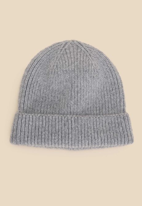 Womens Grey Ribbed Knit Beanie Hat