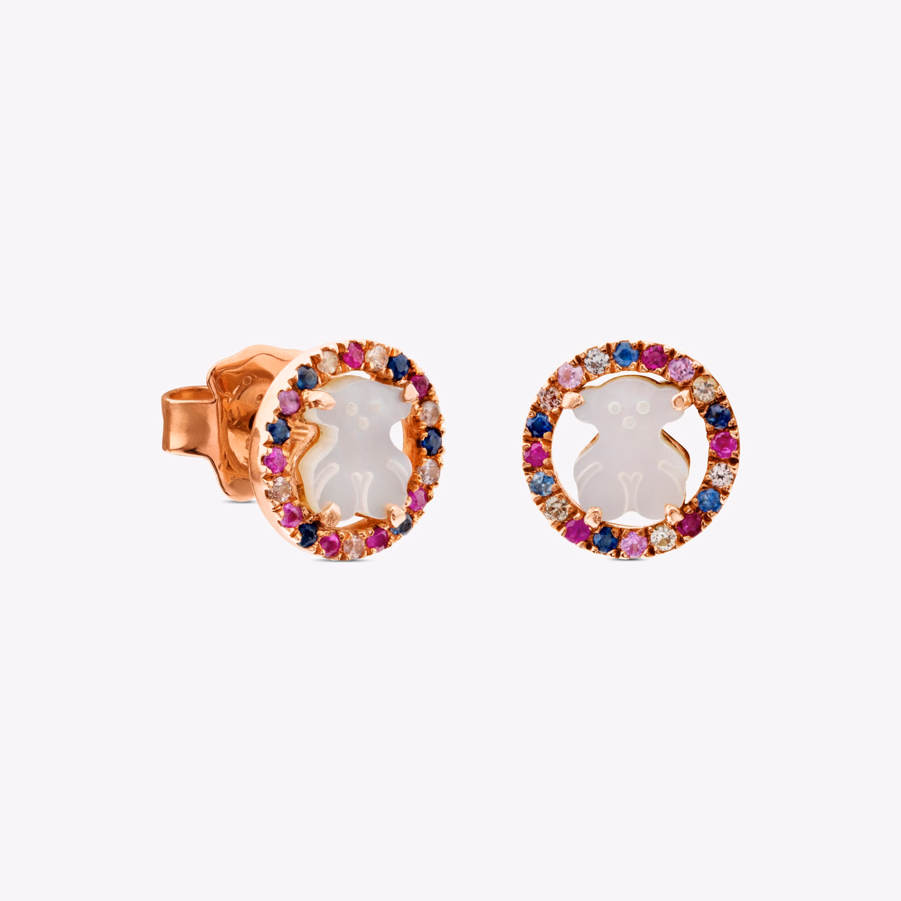 Pendientes con baño de oro rosa 18 kt sobre plata y nácar y zafiro multicolor Camille