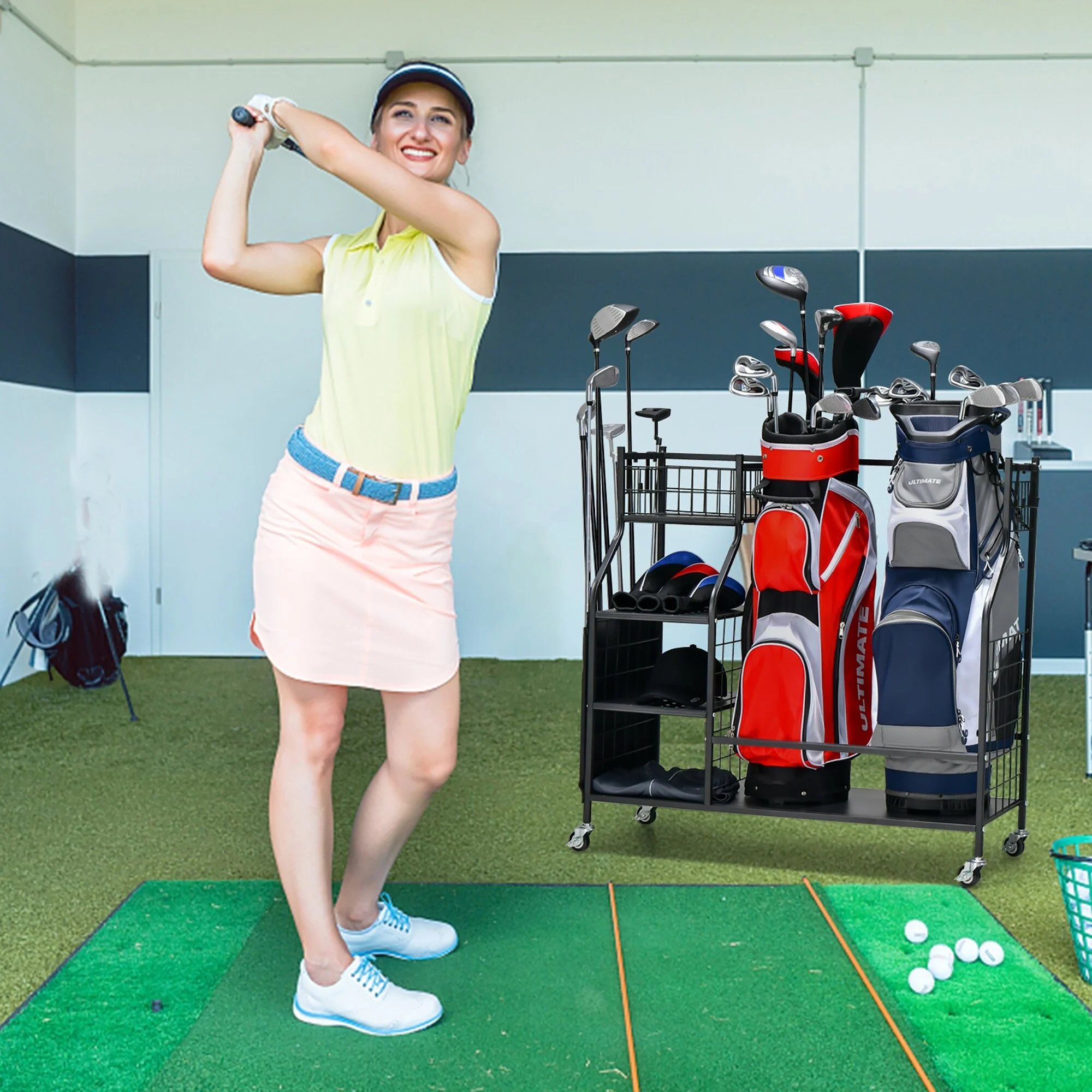 Costway Extra Large Golf Bag Storage Rack for Garage Fits 2 Golf Bags - See Details