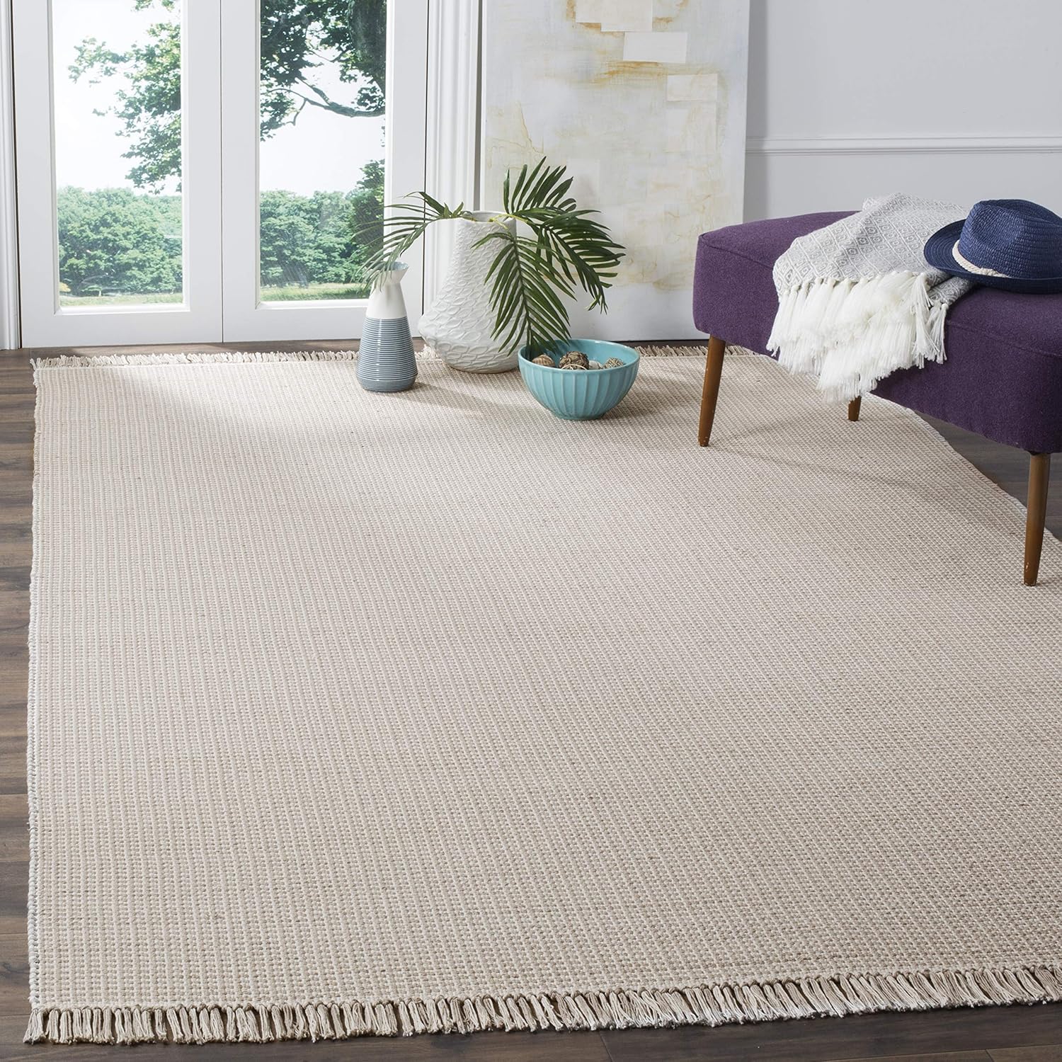 SAFAVIEH Area Rug 8x10 - Montauk Collection - Large - Ivory & Grey, Handmade Flat Weave Cotton, Boho Farmhouse Design, Ideal for Living Room, Bedroom, Office, Dining Space (MTK340A)