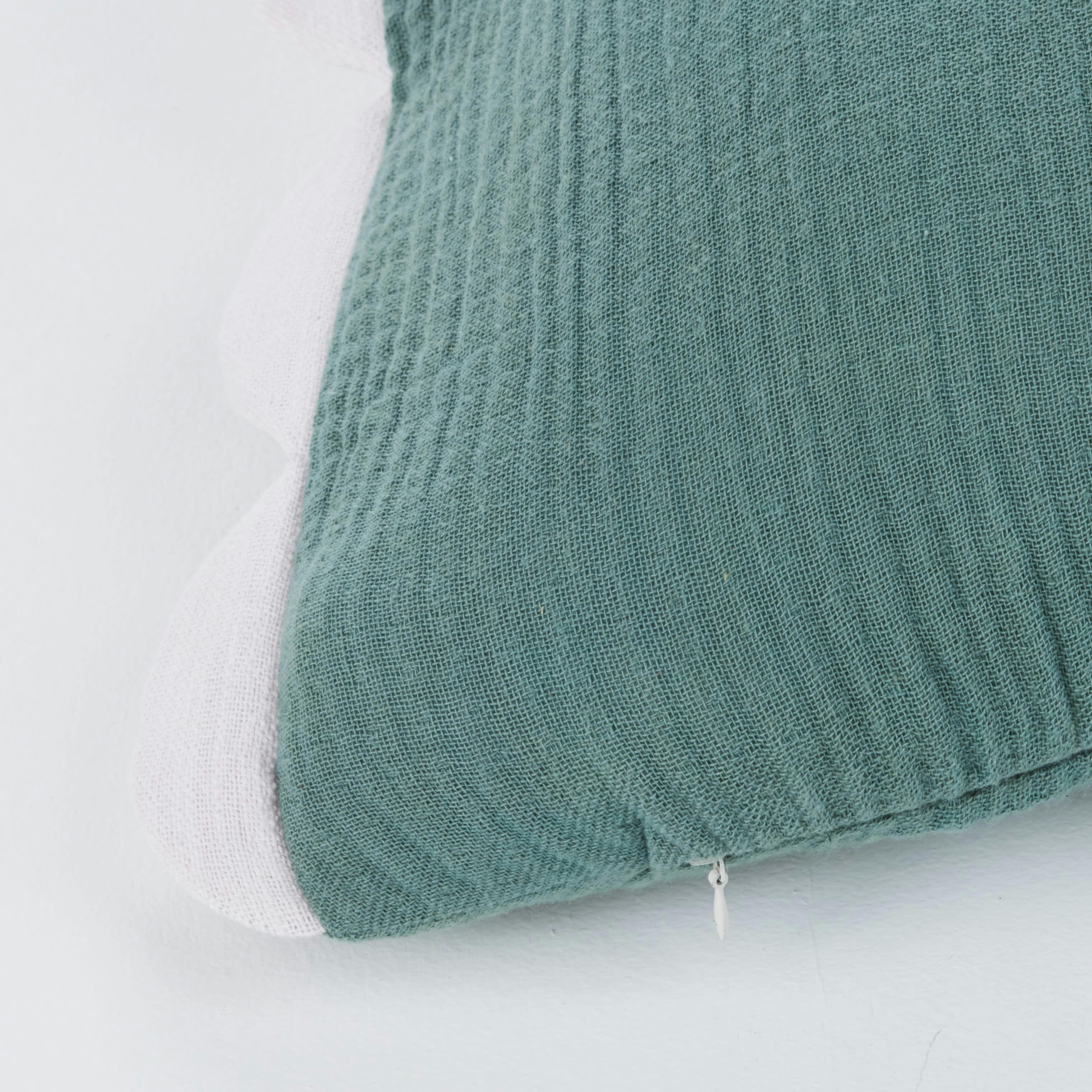 NOSARA - Coussin en gaze de coton tissé vert sapin et lilas 30x50