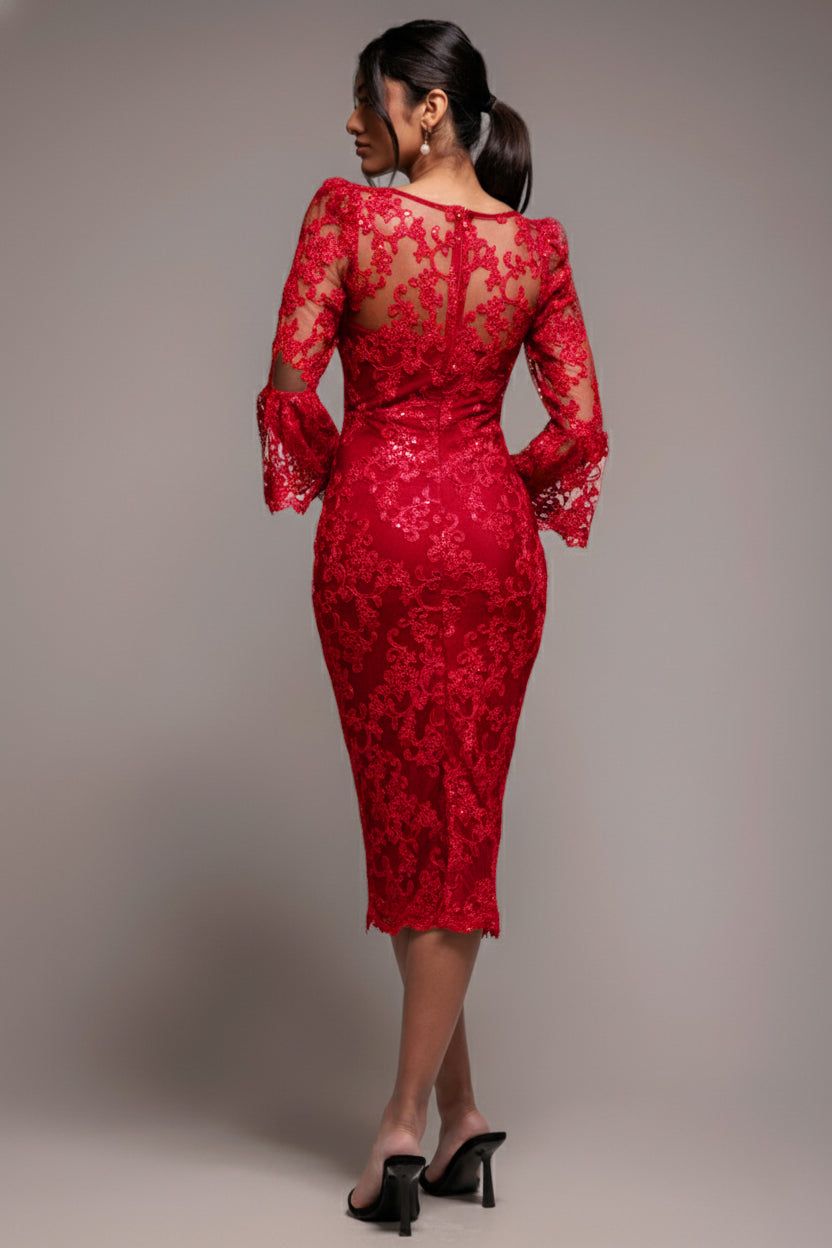 Goddiva Sequin Scallop Lace Midi Dress