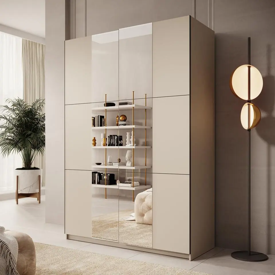 Meubella - Kledingkast Landon - Beige - 150 cm - Met spiegel