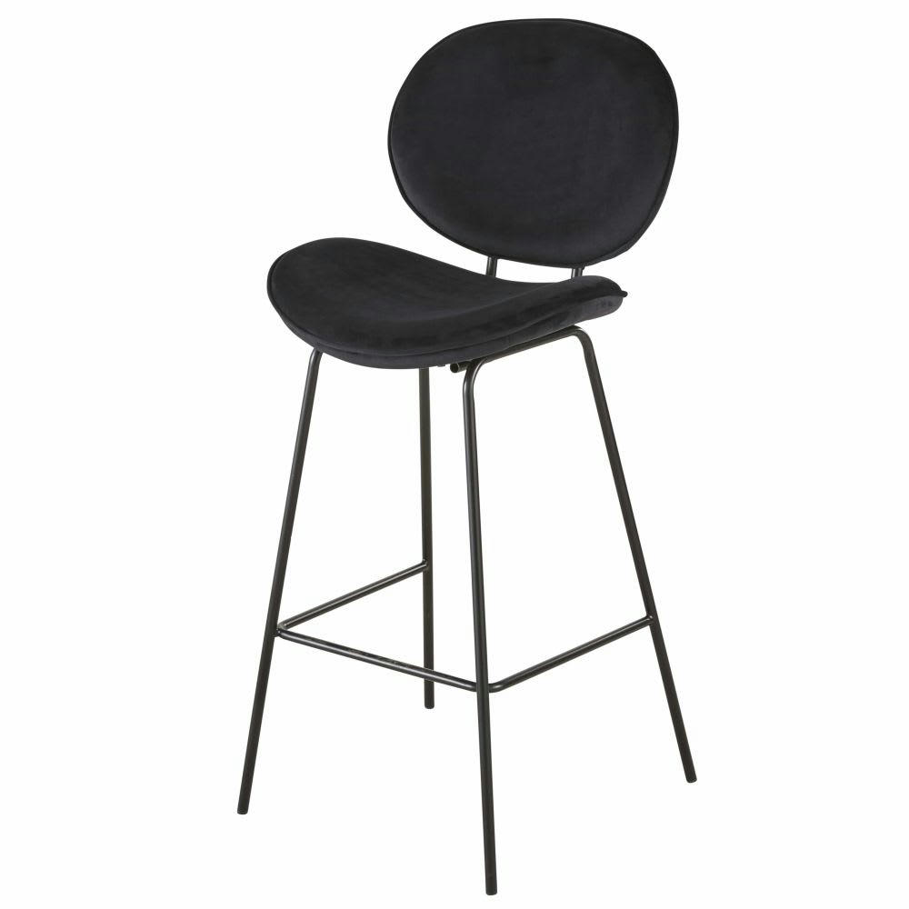 Luna - Chaise de bar en velours et métal noirs H73