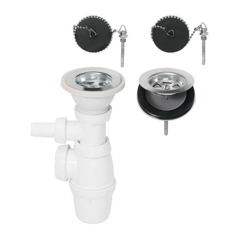 Siphon pour évier à 2 bacs avec bonde de vidage Ø 60 mm INVENTIV