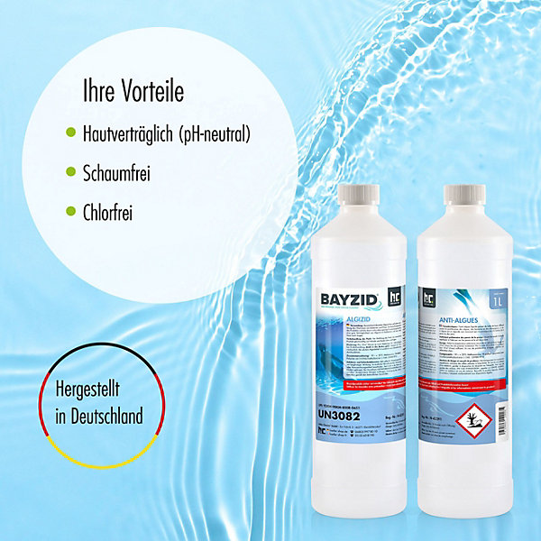 Anti-algues Bayzid 24 x 1 L, Algicide Préventif Pour Piscines Contre Algues, Champignons Et Bactéries