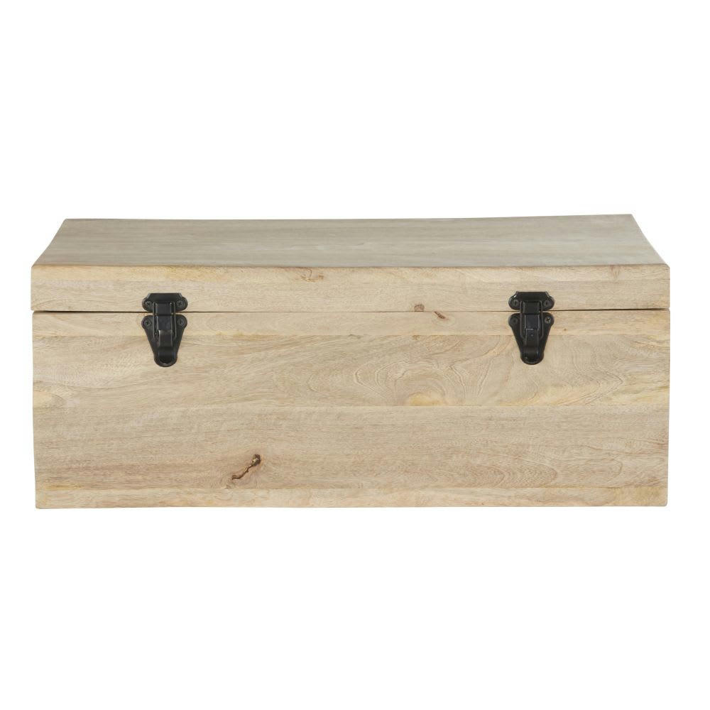 DARIO - Malle en bois de manguier marron et métal doré