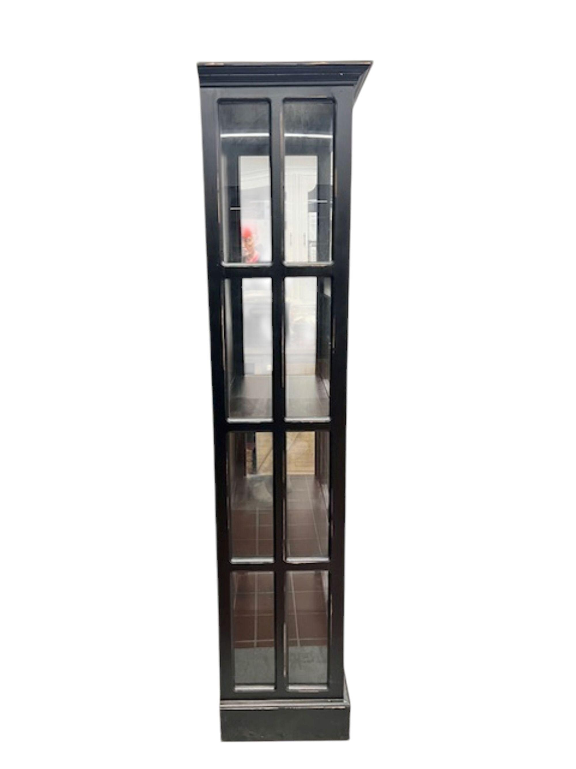 Cape Cod Tall Glass Display Kitchen Linen Storage Distressed Black Cabinet Modern Bookcase 27x14x72