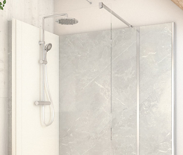 Cabine de douche à l’italienne l.80 x L.160 x H.218 cm – effet marbre gris, receveur de plain-pied, Elmer Serenity