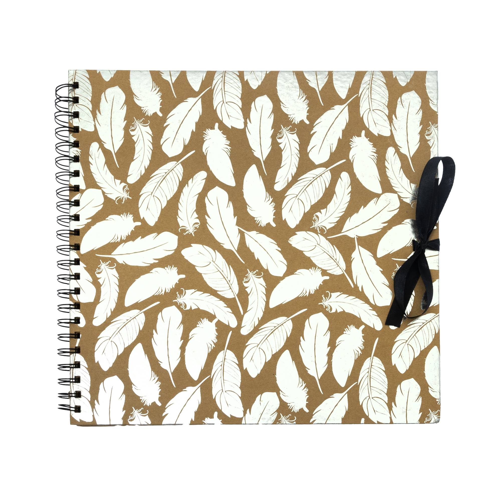 Spiral Bound Foil Silver Feather Scrapbook 12 x 12 Inches