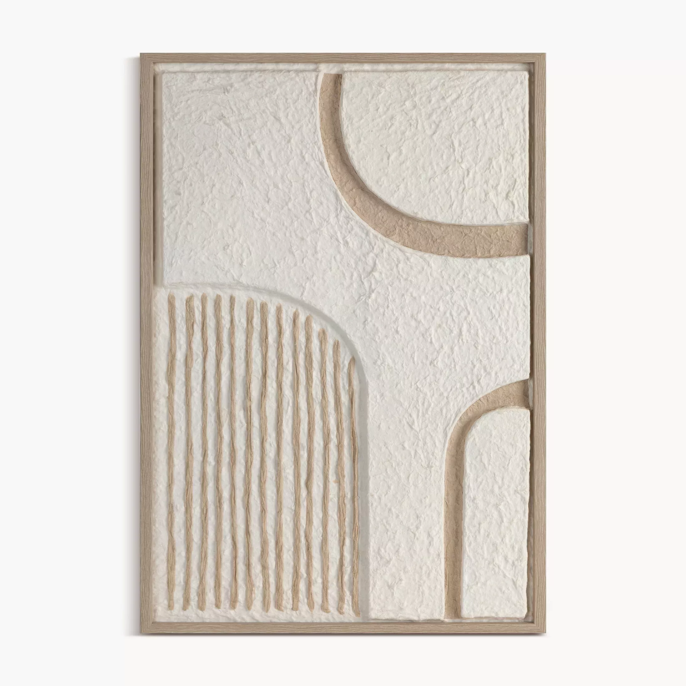 Obraz abstrakcja biało, beżowy w stylu boho oprawiony w ramę 40x60 cm