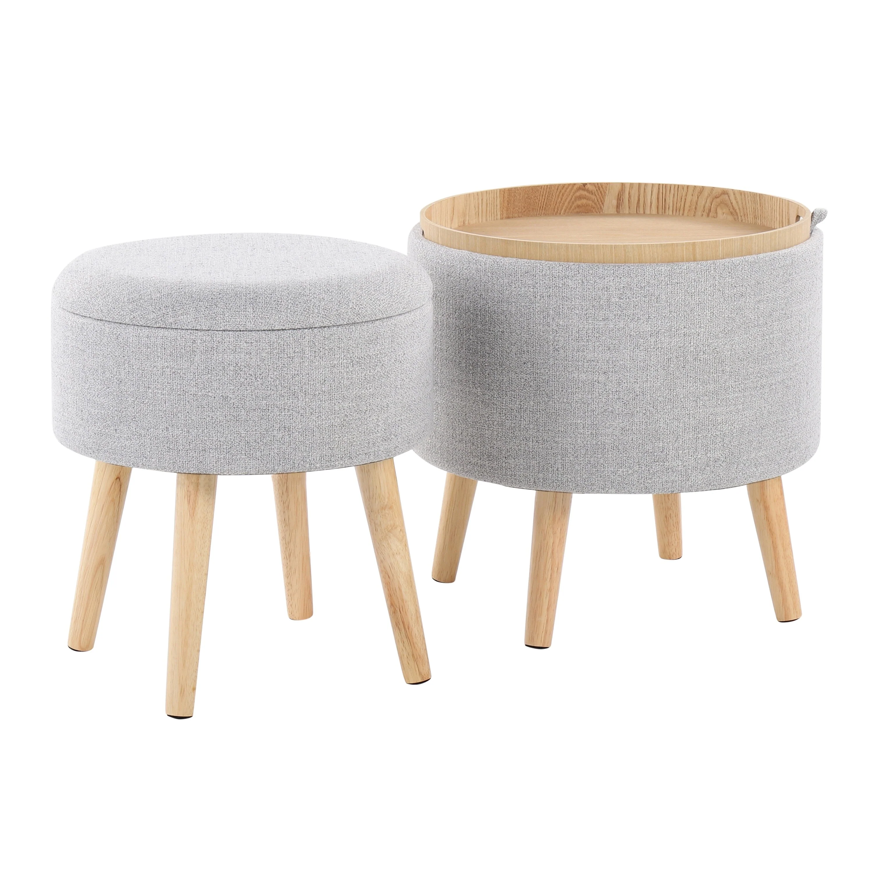 Tray Contemporary Storage Ottoman with Matching Stool in Fabric and Wood Legs by LumiSource