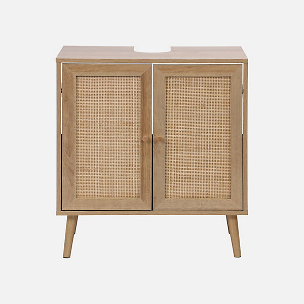 Meuble sous lavabo décor bois et cannage Bohème 65 x 40 x 70 cm naturel