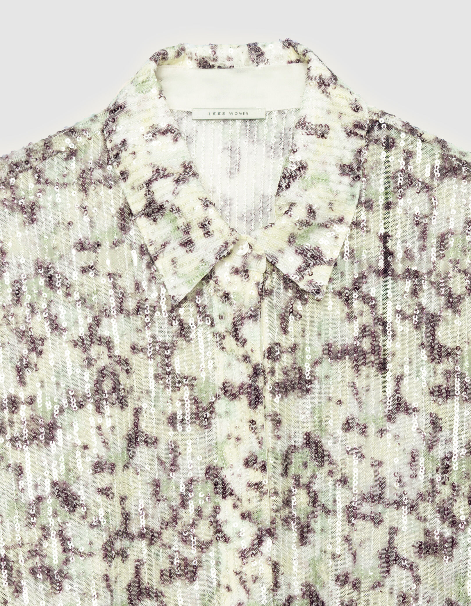 Chemise verte motif camouflage broderies sequins Femme