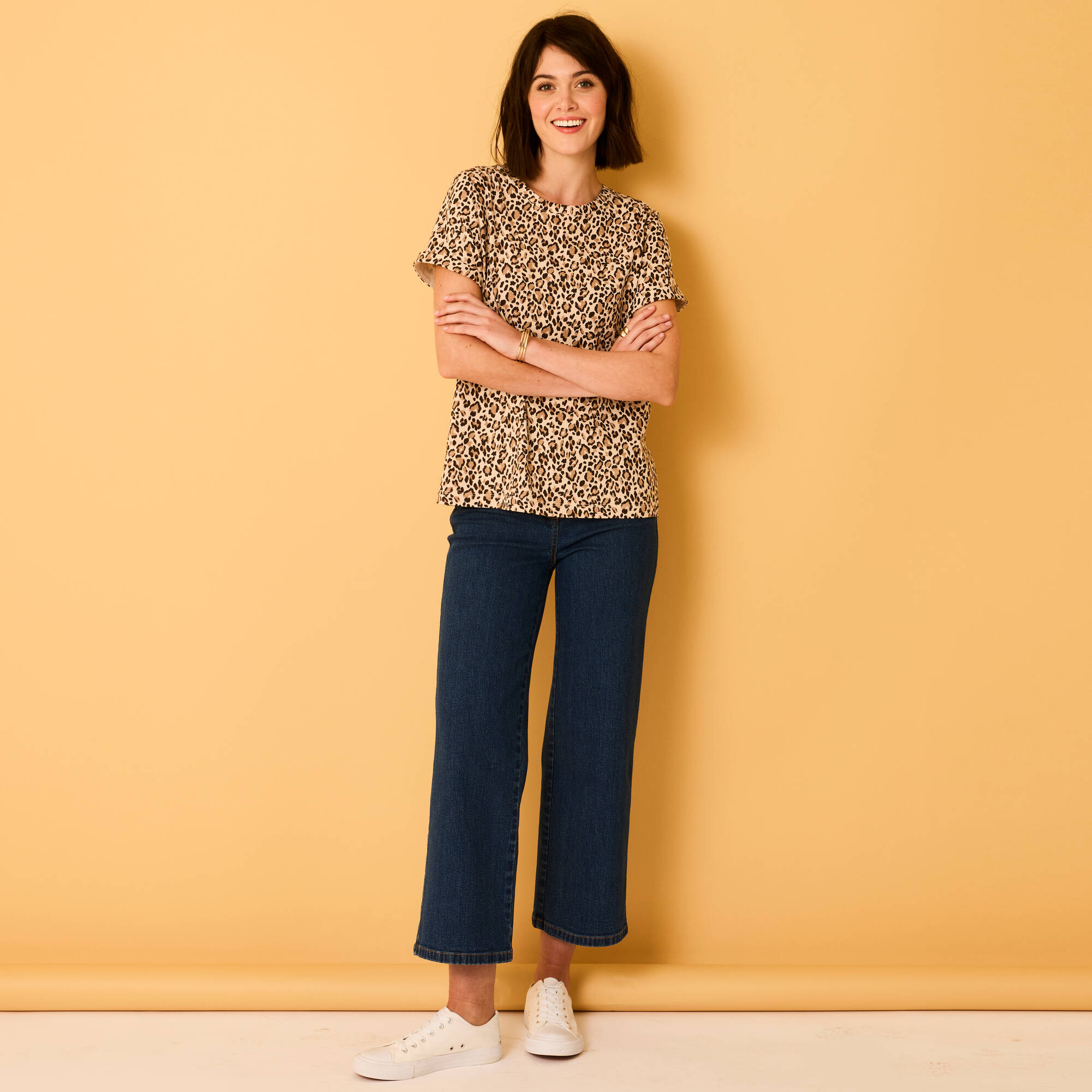 T-shirt manches courtes à revers, imprimé peau de b&ecirc;te