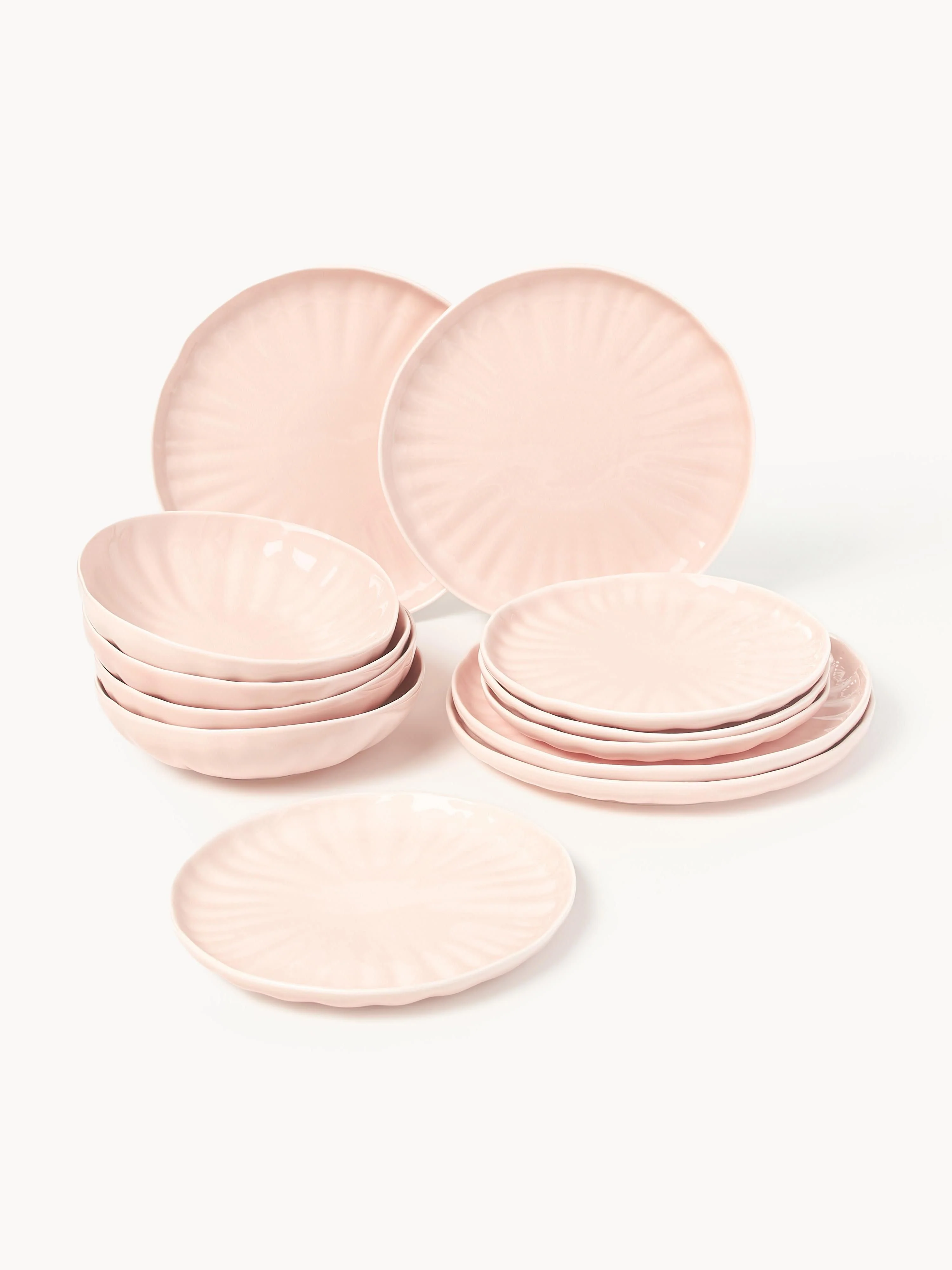 Porzellan-Geschirr-Set Sali mit Relief, 4 Personen, 12er-Set