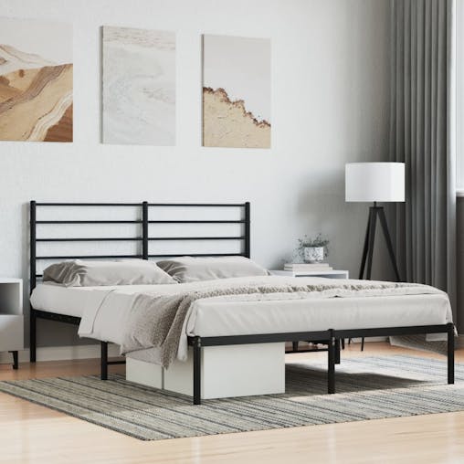 NNEVL Metal Bed Frame with Headboard Black 153x203 cm Queen
