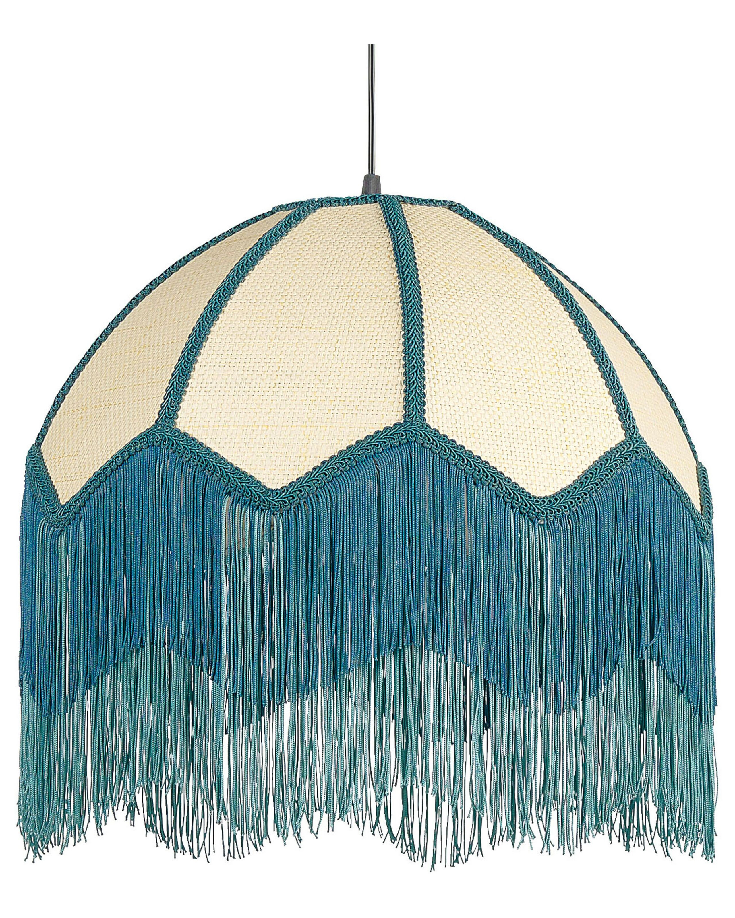 Lampa wisząca materiałowa z frędzlami niebieska